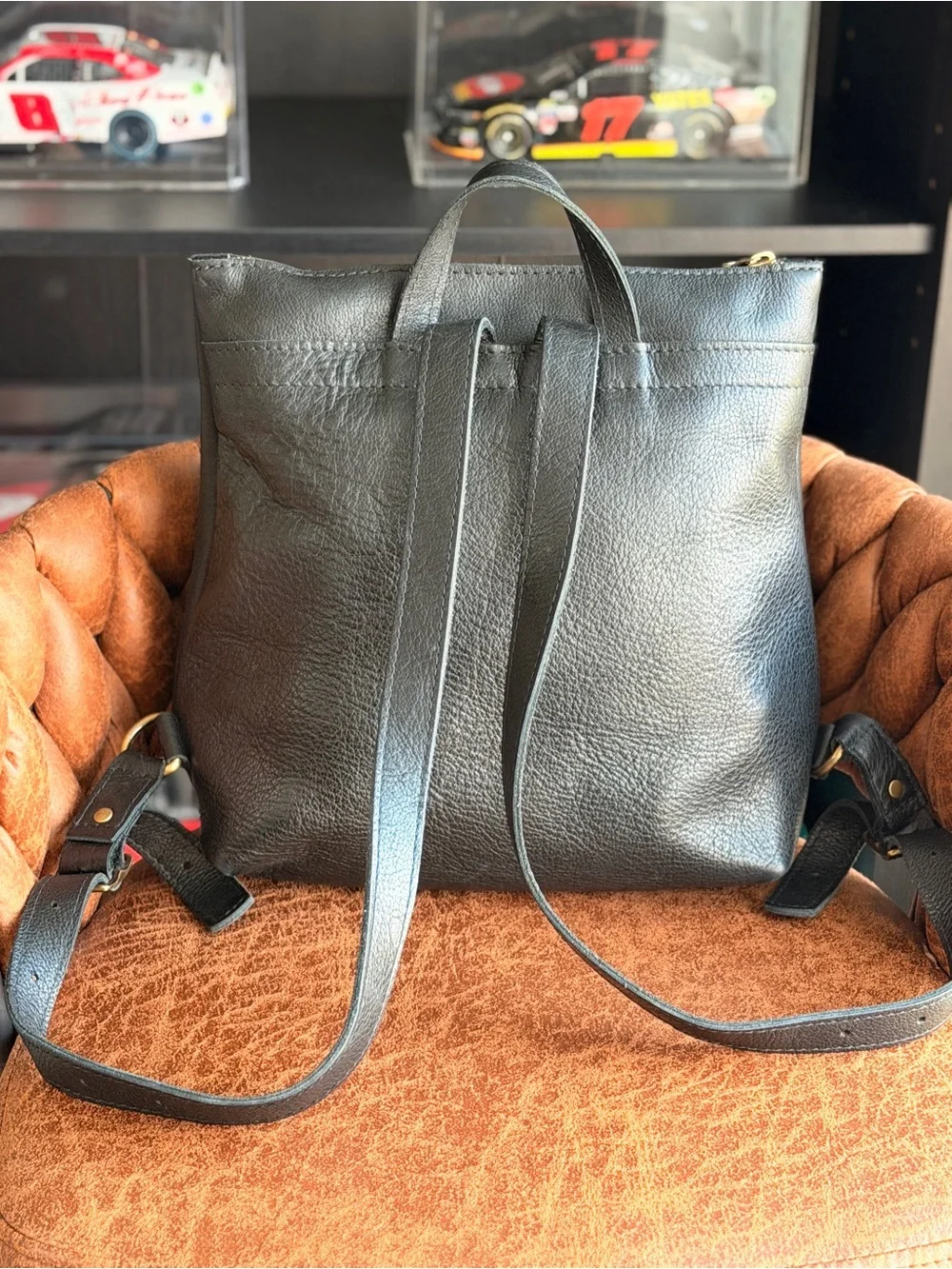 Portland Leather Pebbled Black Tote Backpack